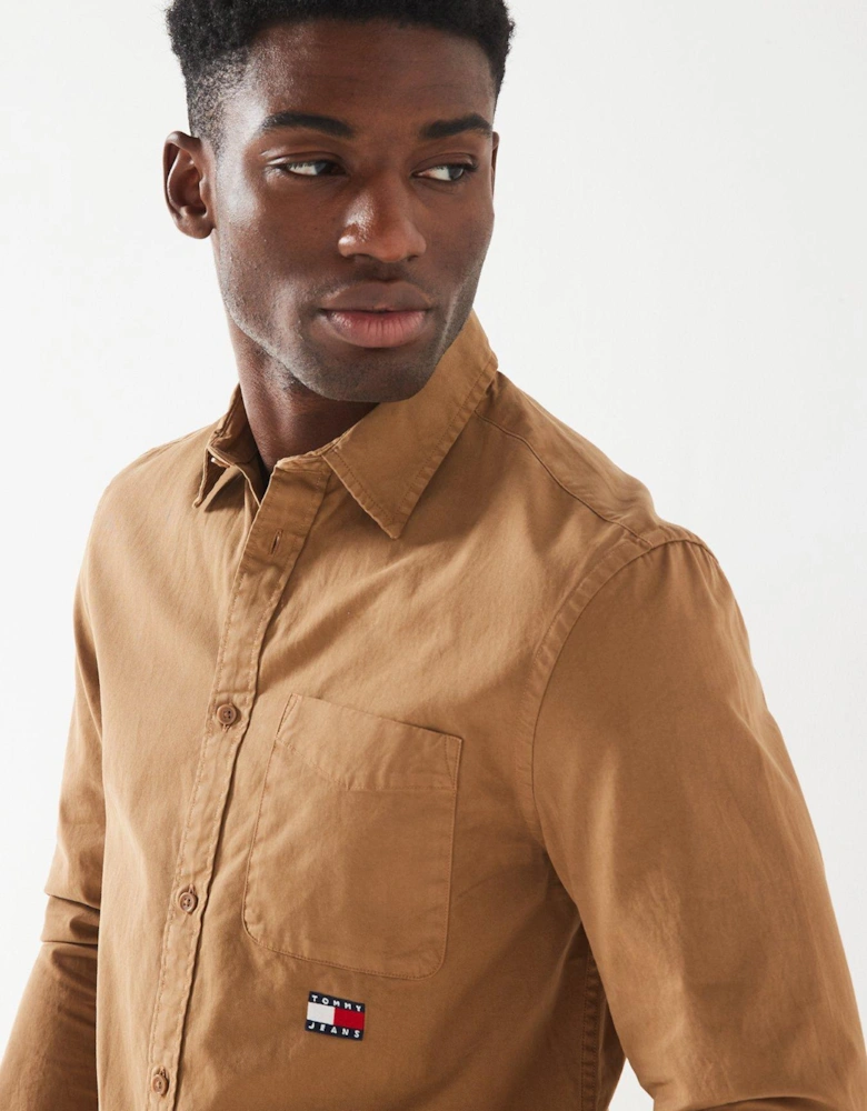 Regular Fit Badge Flag Washed Twill Pocket Shirt - Beige
