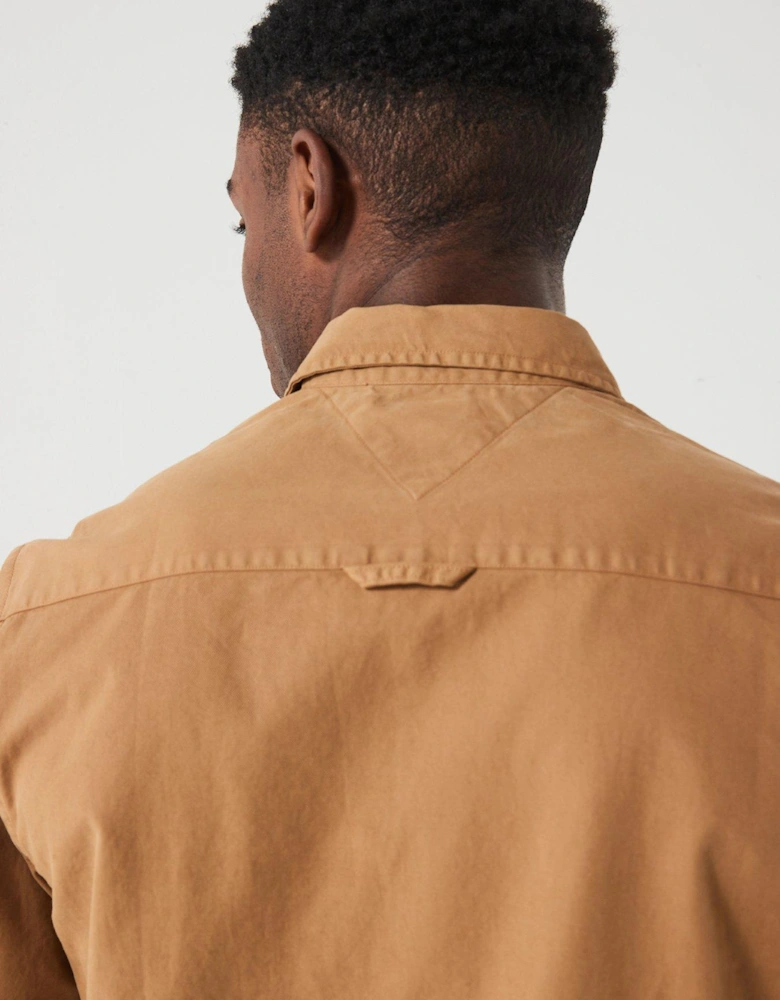 Regular Fit Badge Flag Washed Twill Pocket Shirt - Beige