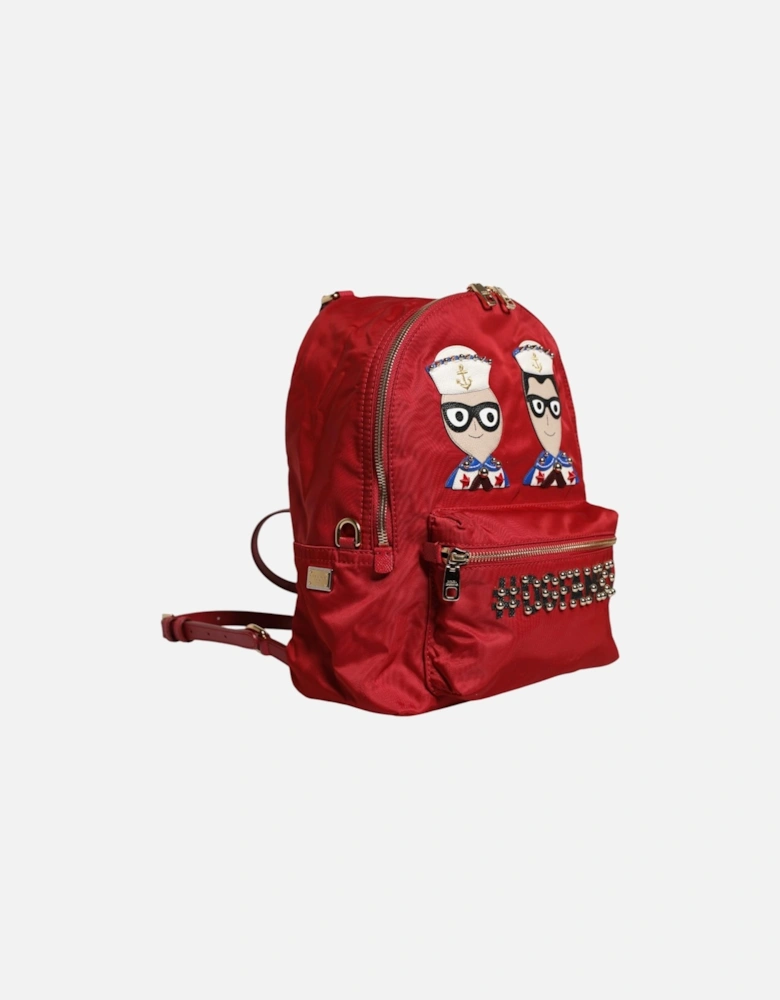 Embellished Backpack with Gold Metal Detailing Women - Red