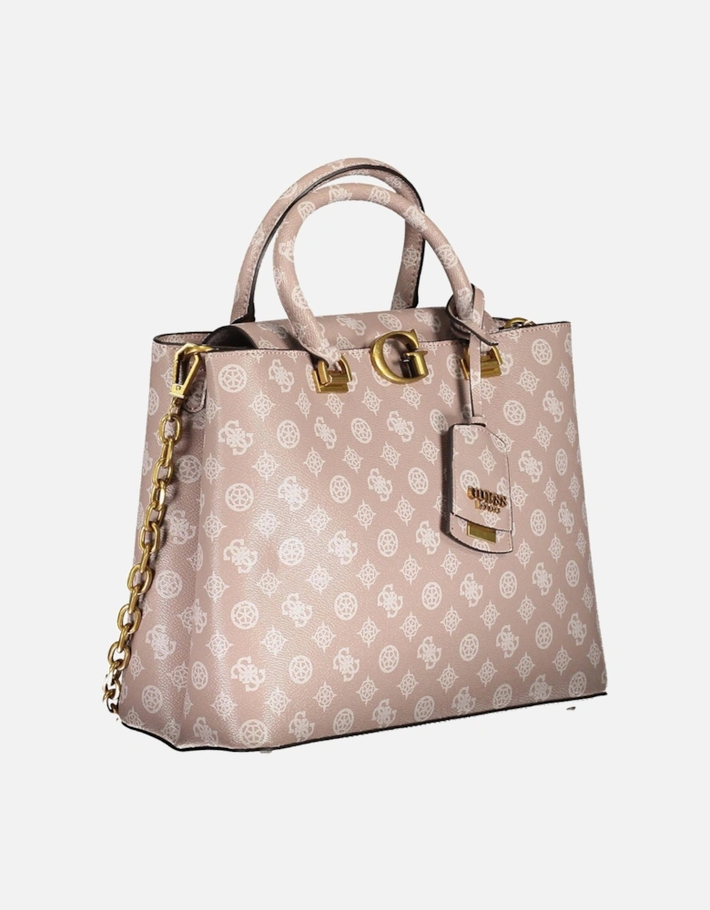 Pink Handbag with Multiple Compartments and Iconic Logo by Women