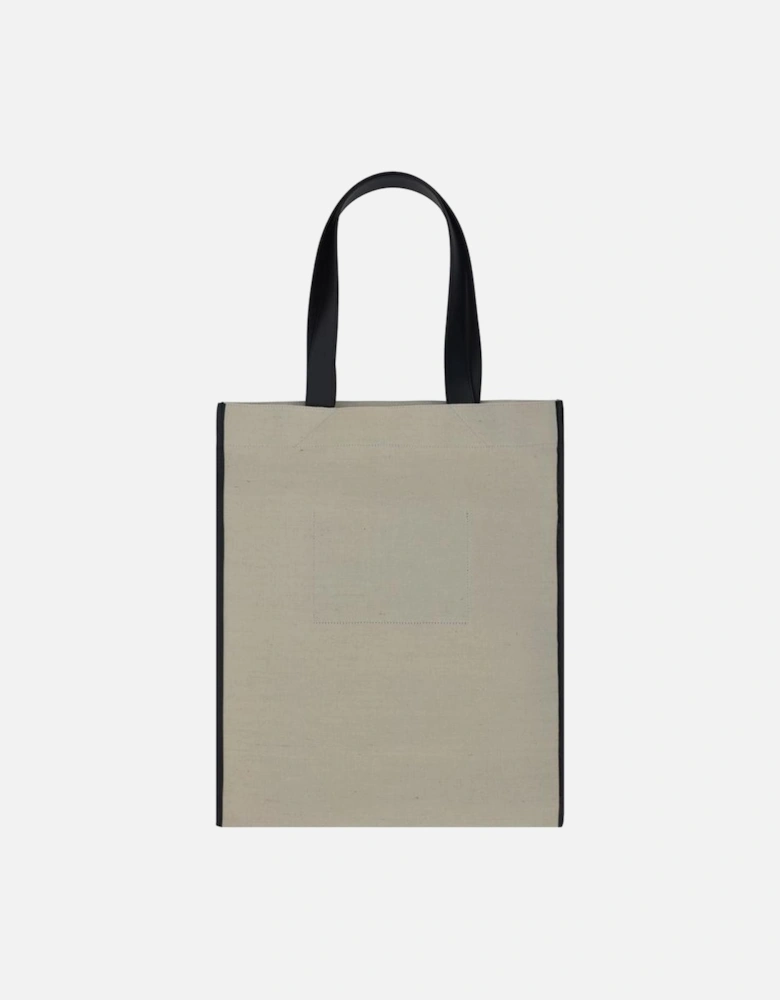 Raw Linen Cotton Tote Handbag with Leather Handles Women - White