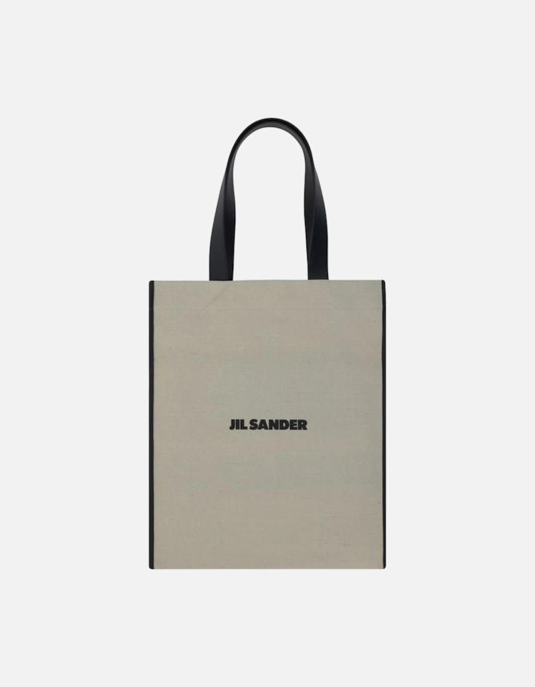 Raw Linen Cotton Tote Handbag with Leather Handles Women - White