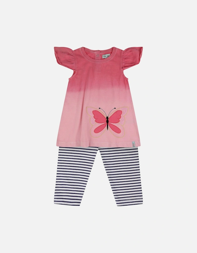 Baby Girls Multicoloured Butterfly And Stripe Print Dress And Legging Set - Multi
