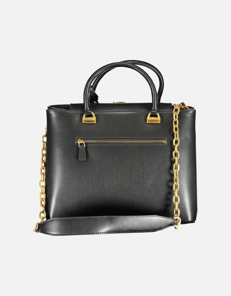 Versatile Black Tote Bag with Removable Chain Strap and Ample