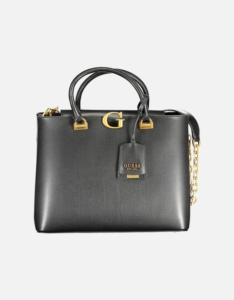 Versatile Black Tote Bag with Removable Chain Strap and Ample