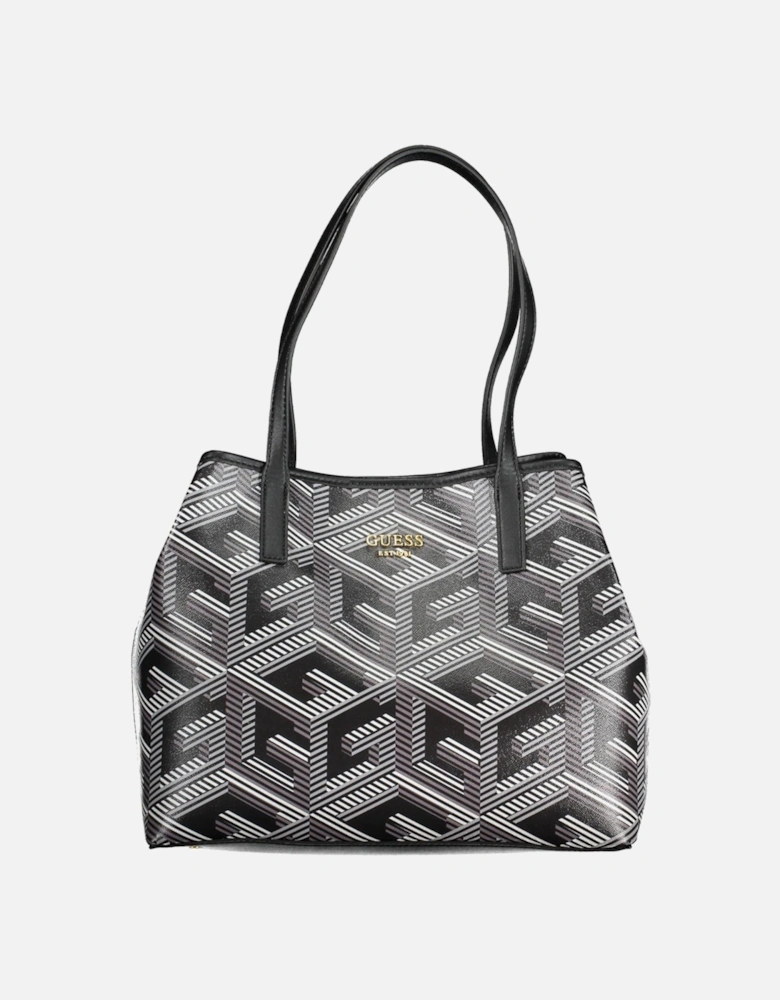 Versatile Black Handbag with Removable Pochette and Logo Detail Women