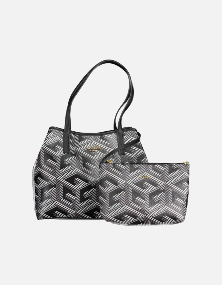 Versatile Black Handbag with Removable Pochette and Logo Detail Women