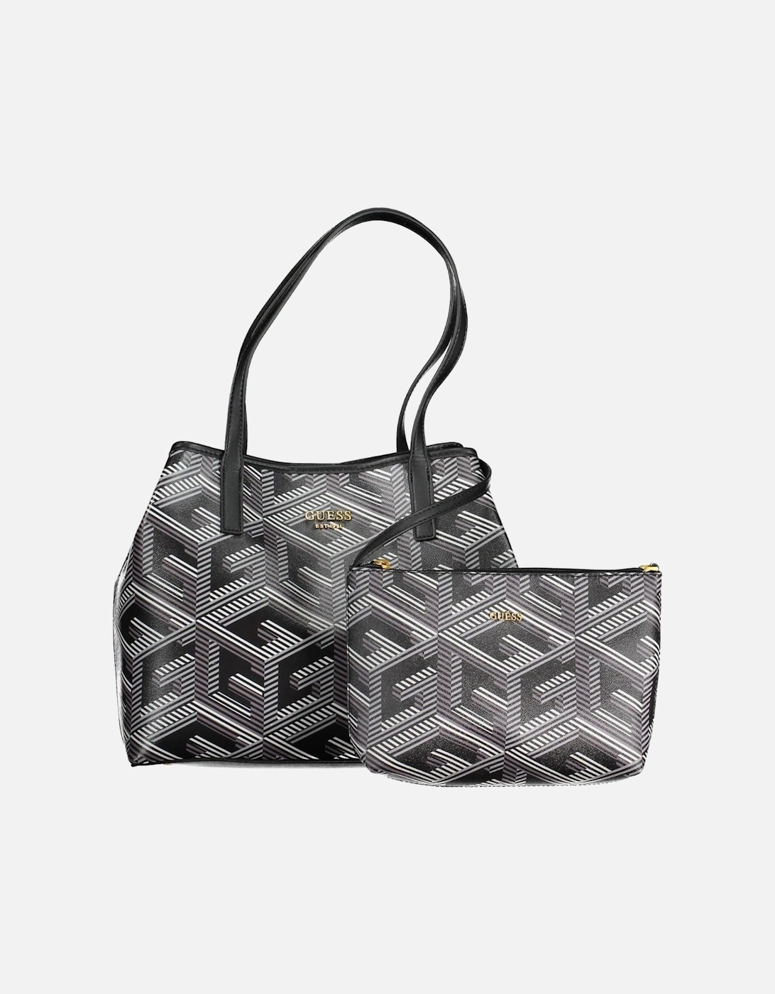 Versatile Black Handbag with Removable Pochette and Logo Detail Women