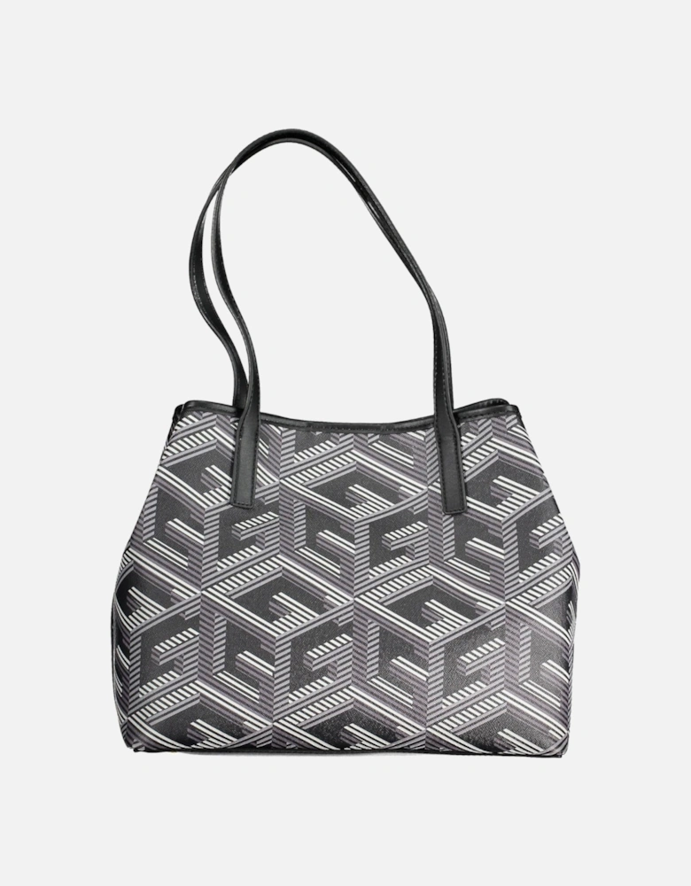 Versatile Black Handbag with Removable Pochette and Logo Detail Women
