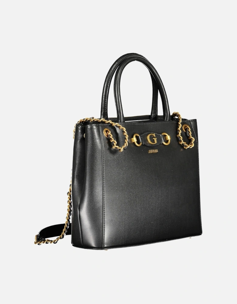 Versatile Black Handbag with Chain Straps and Multiple Compartments