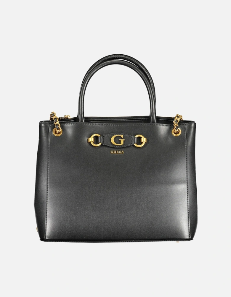 Versatile Black Handbag with Chain Straps and Multiple Compartments