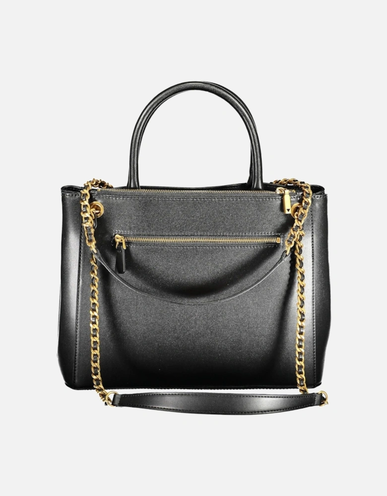 Versatile Black Handbag with Chain Straps and Multiple Compartments