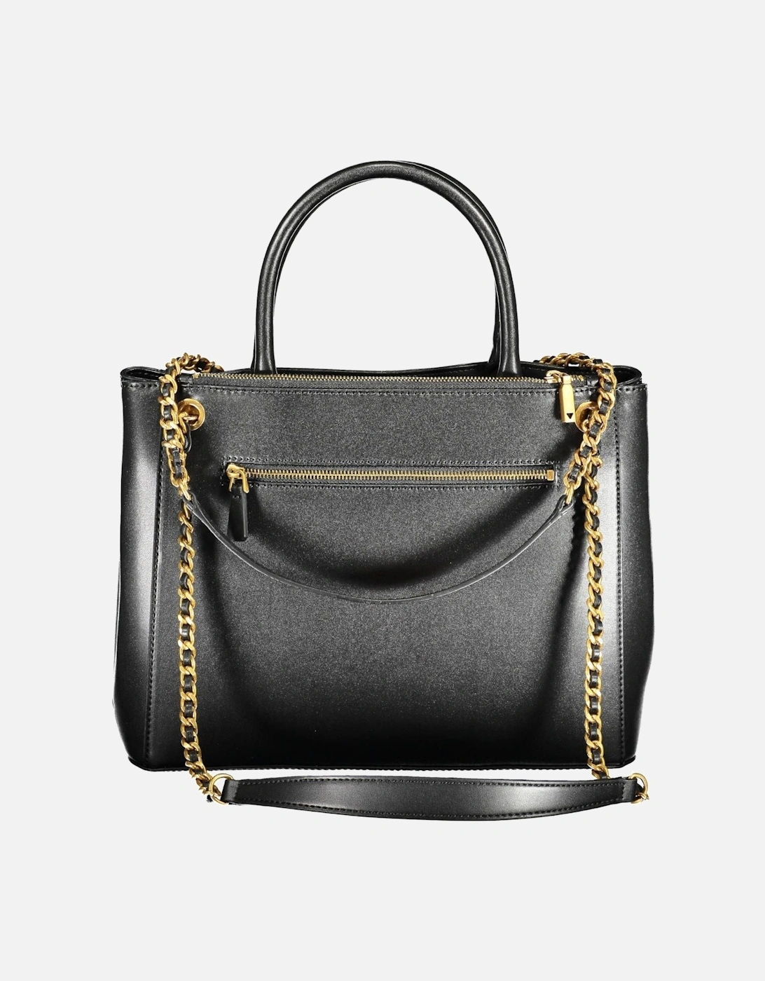 Versatile Black Handbag with Chain Straps and Multiple Compartments