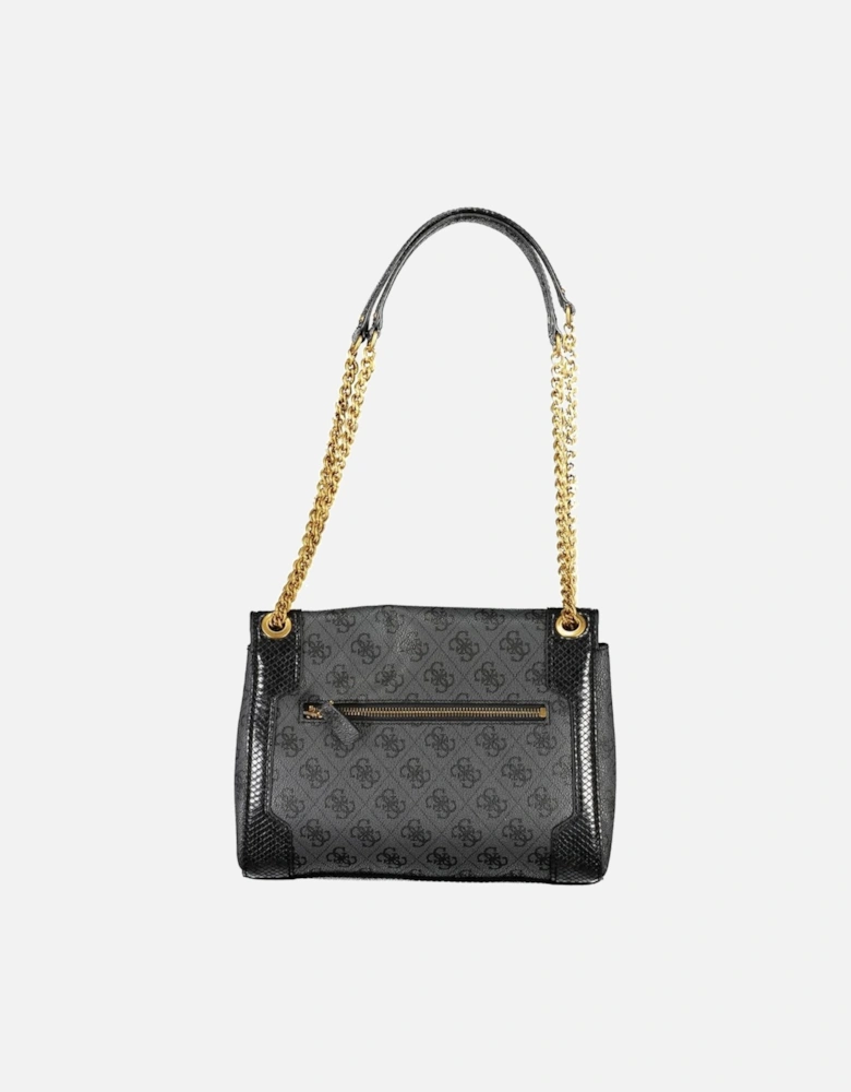 Chain Shoulder Bag with Multiple Compartments and Internal Pocket