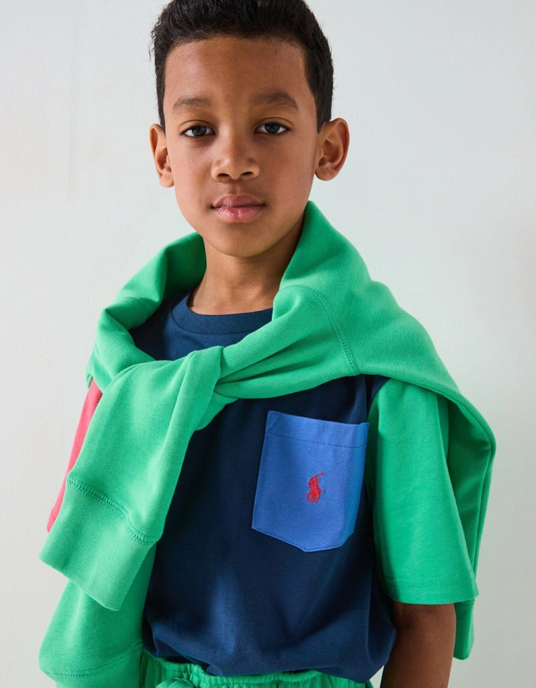 Boys Colour Block Short Sleeve T-shirt - Navy