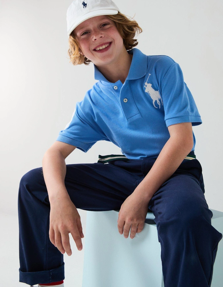 Boys Large Pony Short Sleeve Polo Shirt - Blue