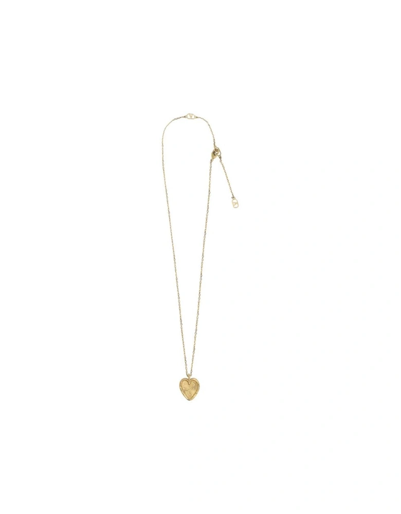 Heart Pendant Brass Necklace with VLogo Detail Women - Gold