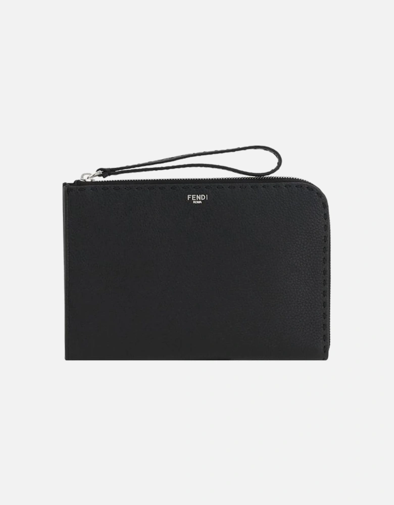 Grained Leather Clutch Bag with Monogram Detail Women - Black Handbags