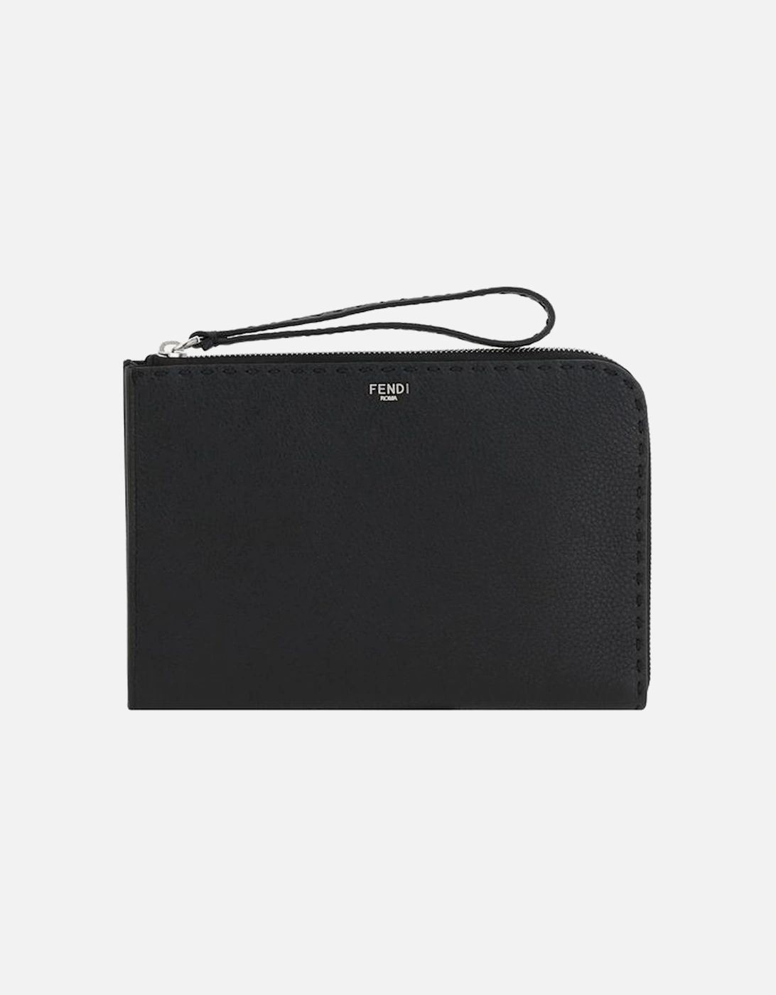 Grained Leather Clutch Bag with Monogram Detail Women - Black Handbags, 4 of 3