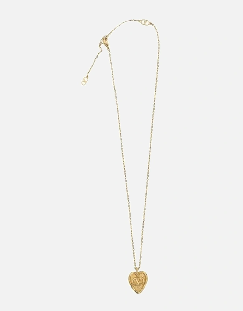 Heart Pendant Brass Necklace with VLogo Detail Women - Gold