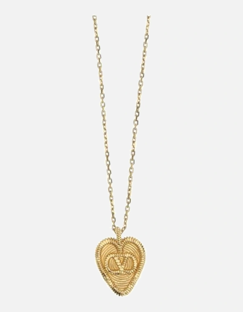 Heart Pendant Brass Necklace with VLogo Detail Women - Gold