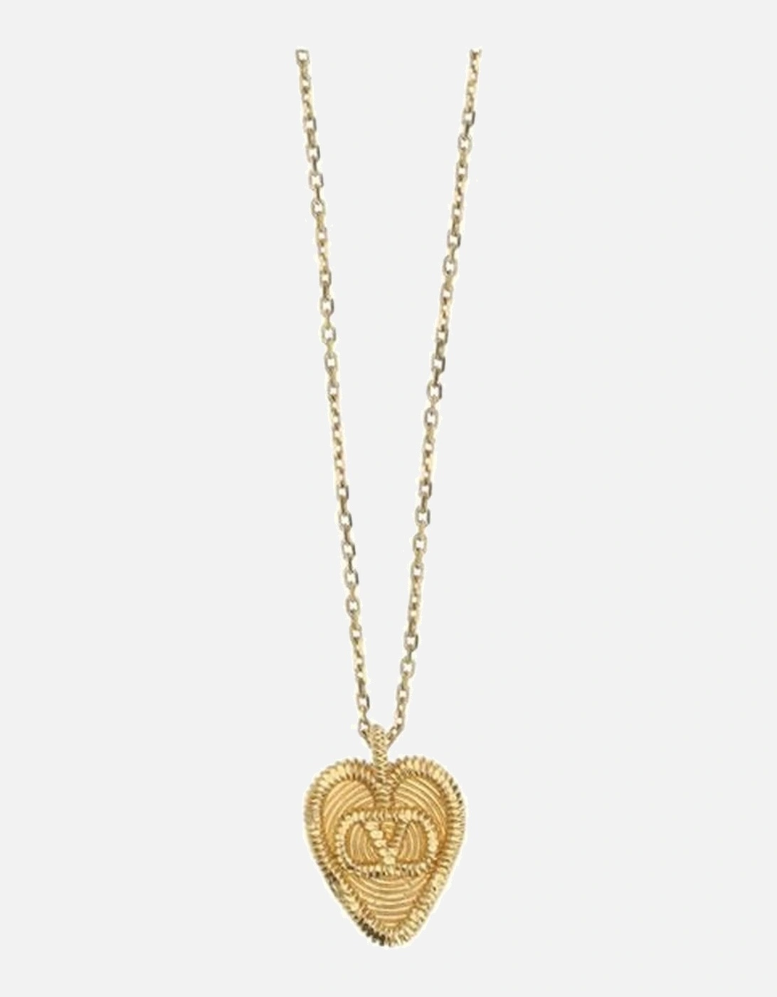 Heart Pendant Brass Necklace with VLogo Detail Women - Gold