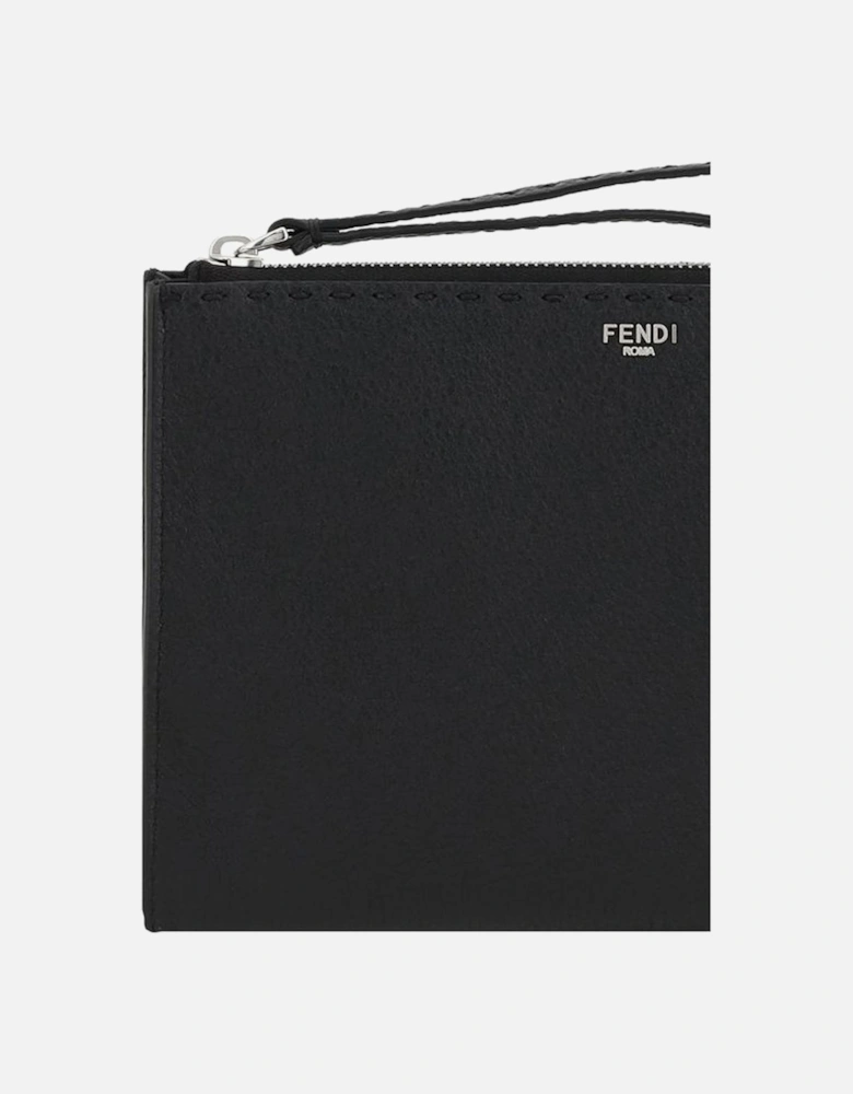 Grained Leather Clutch Bag with Monogram Detail Women - Black Handbags