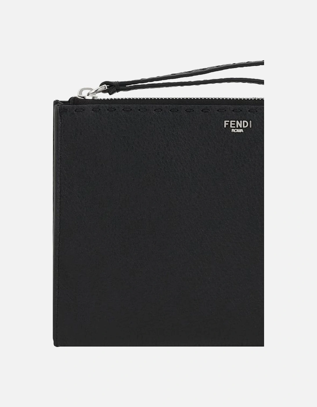 Grained Leather Clutch Bag with Monogram Detail Women - Black Handbags