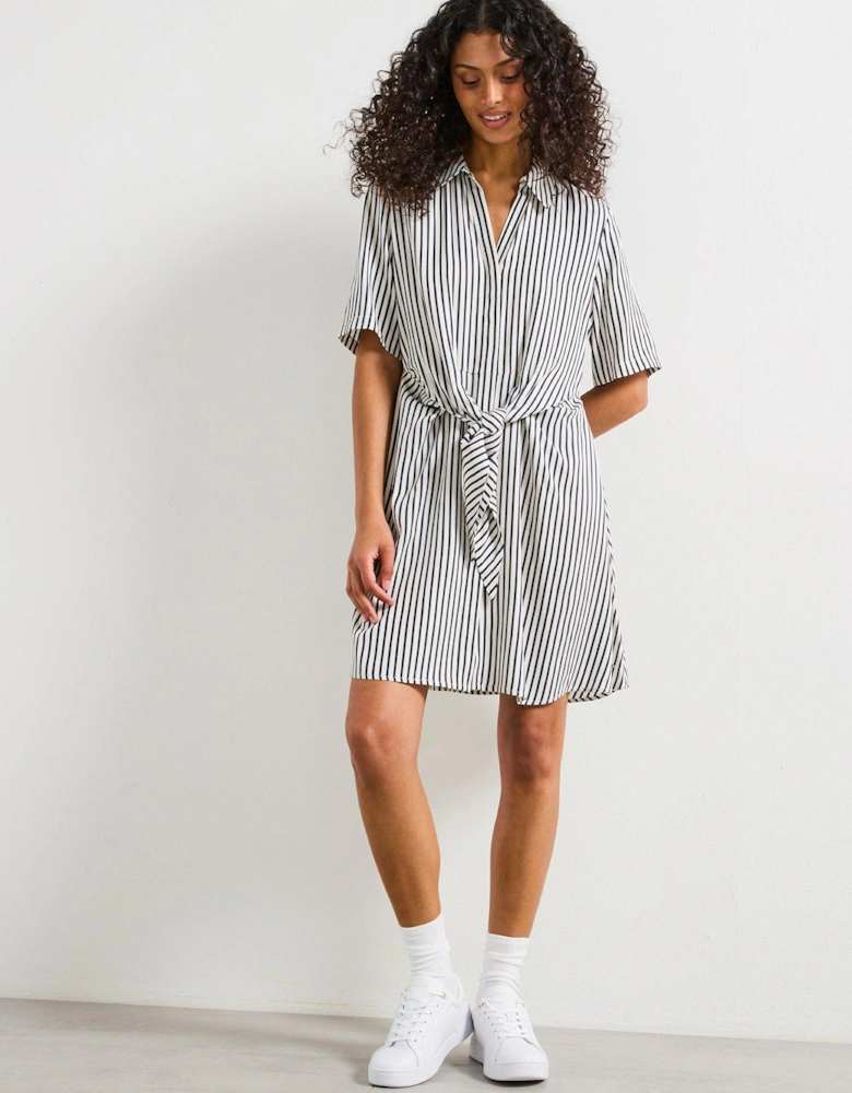 Short Sleeve Striped Knot Dress - Navy