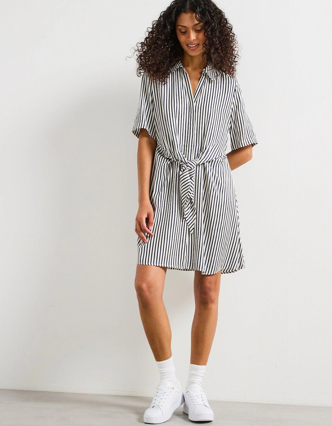 Short Sleeve Striped Knot Dress - Navy, 2 of 1