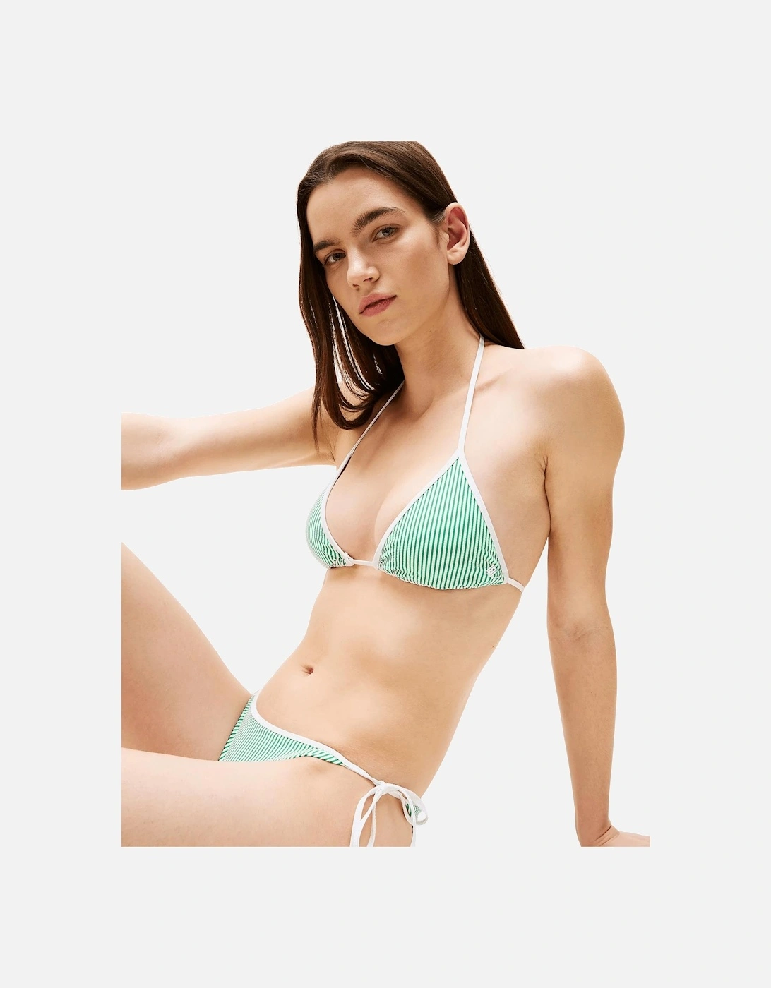 Seersucker Stripe Triangle Bikini Top, Radiant Green