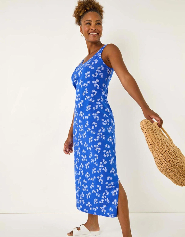 Dandelion Print Maxi Dress - Blue