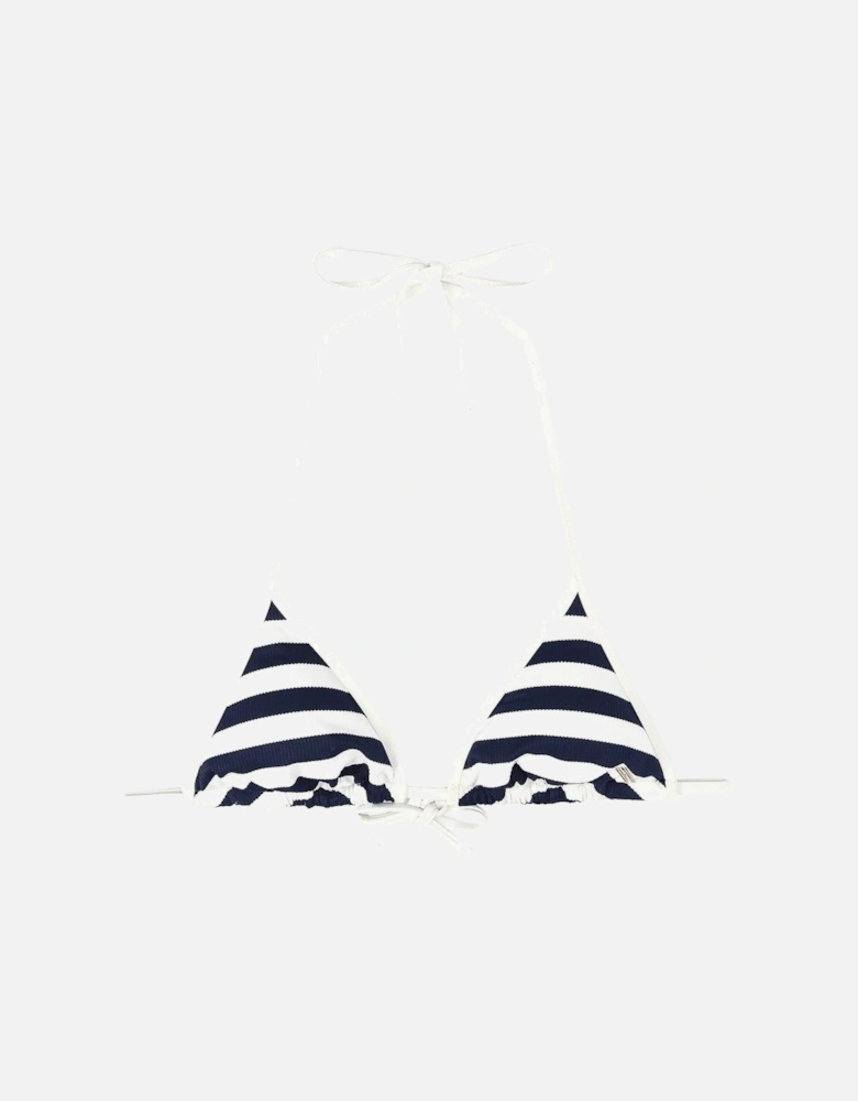 Nautical Stripe Ribbed Triangle Bikini Top, Navy/Ivory