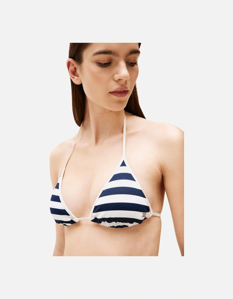 Nautical Stripe Ribbed Triangle Bikini Top, Navy/Ivory