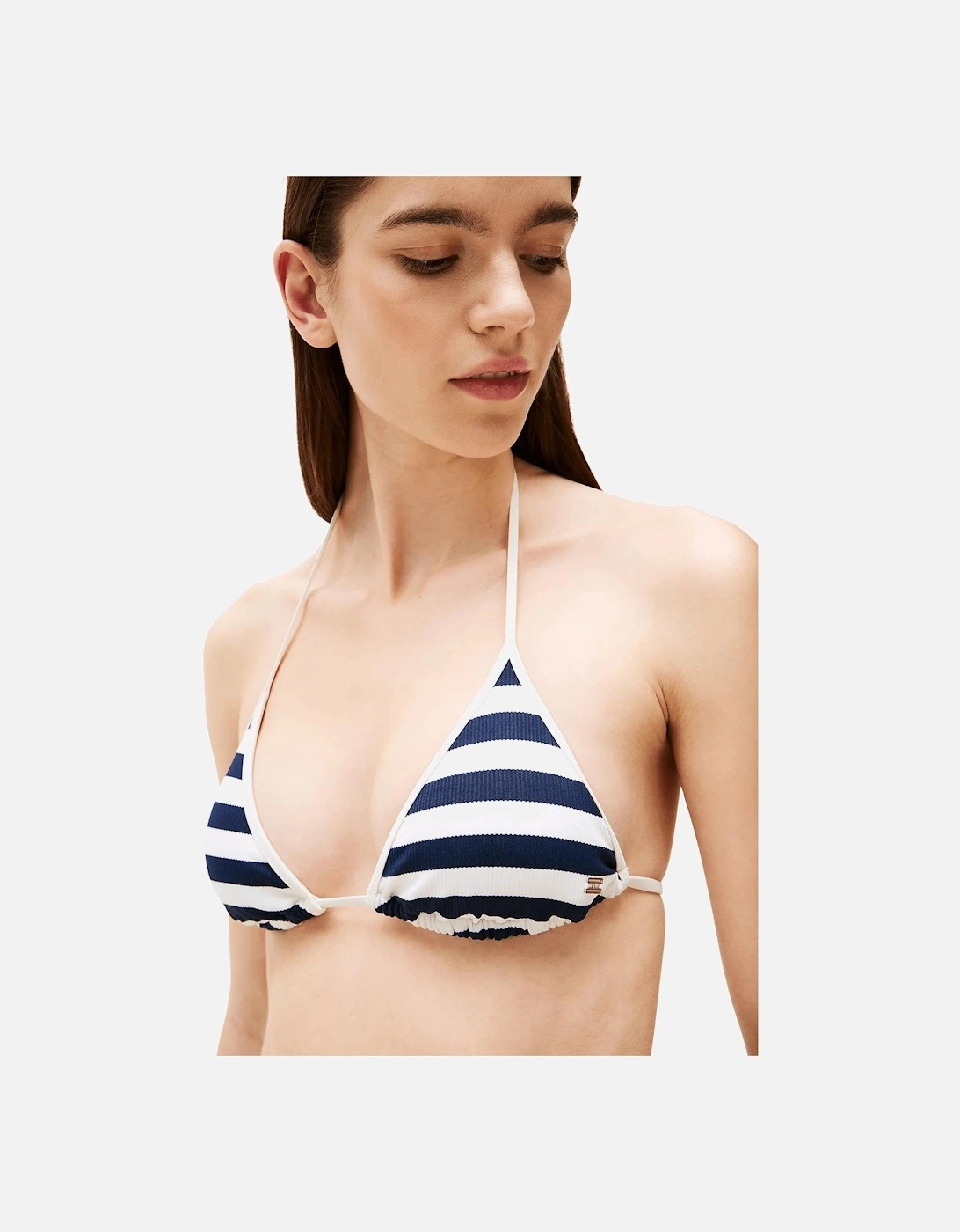 Nautical Stripe Ribbed Triangle Bikini Top, Navy/Ivory
