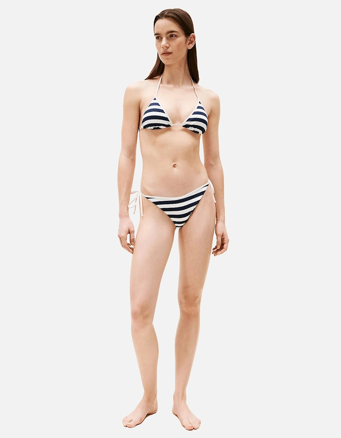 Nautical Stripe Ribbed Bikini Bottoms, Navy/Ivory
