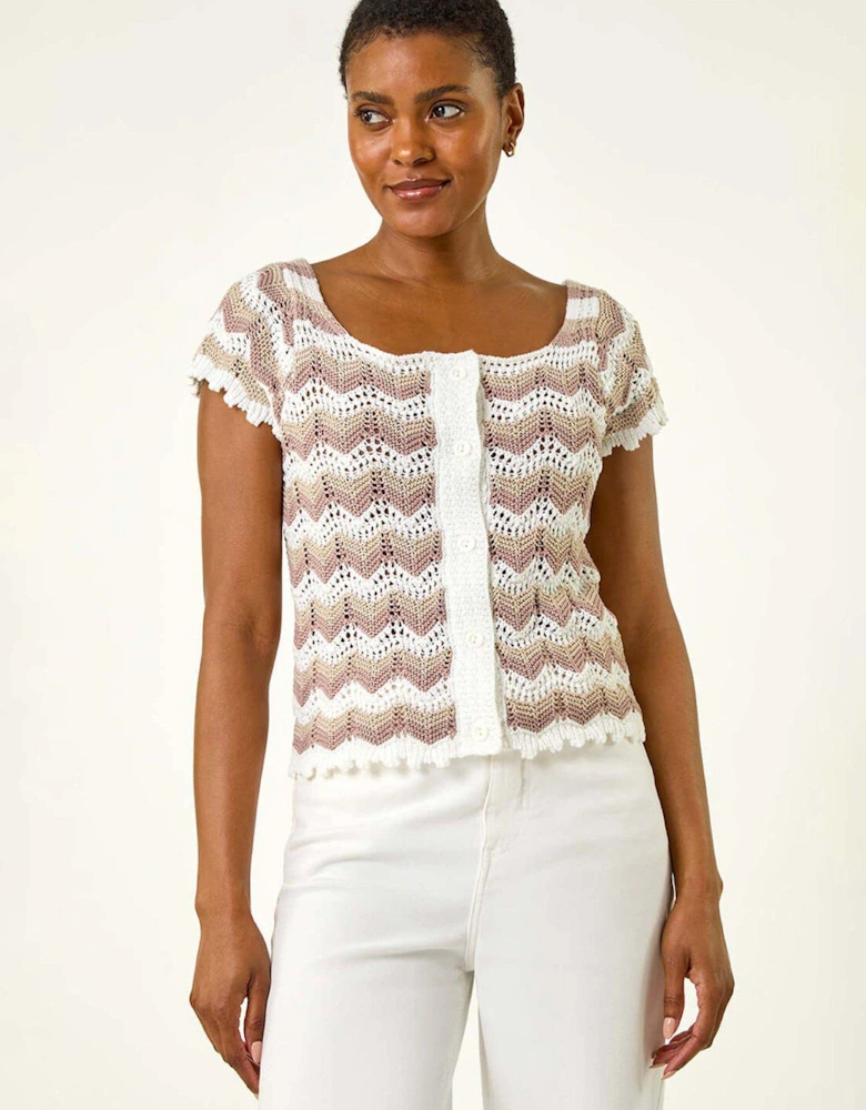 Wave Crochet Buttoned Top - Ivory