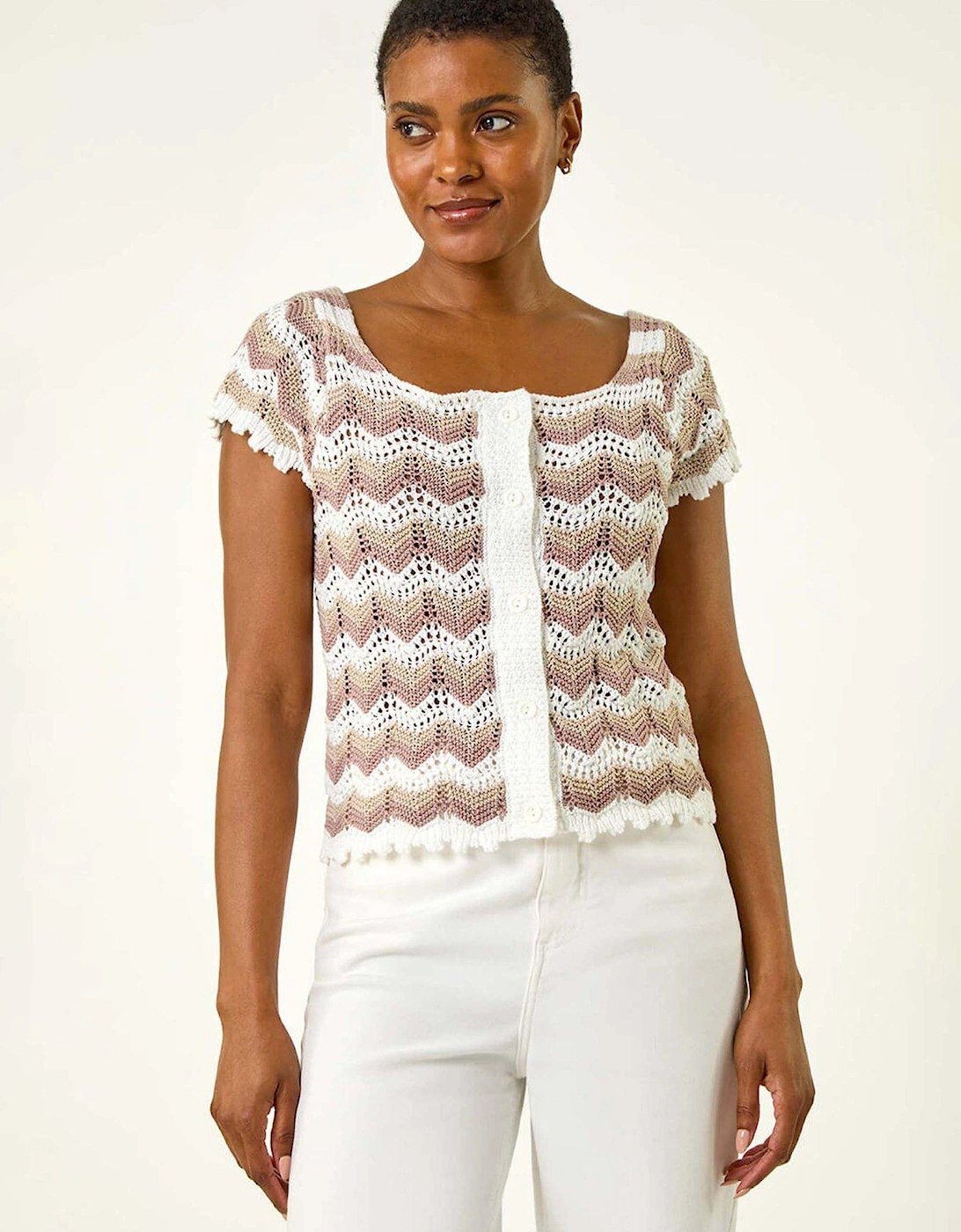 Wave Crochet Buttoned Top - Ivory, 2 of 1