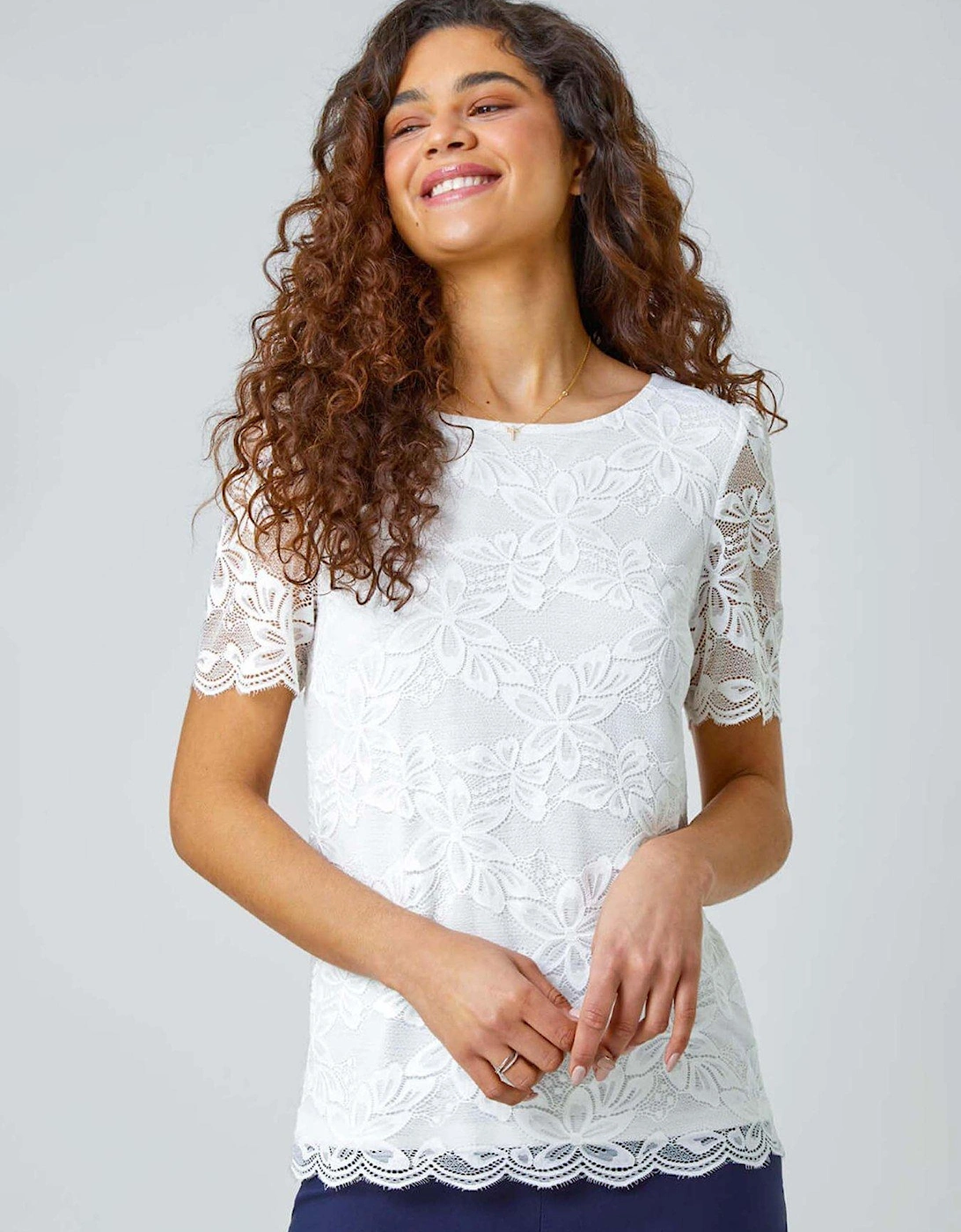 Floral Stretch Lace Top - Ivory, 2 of 1