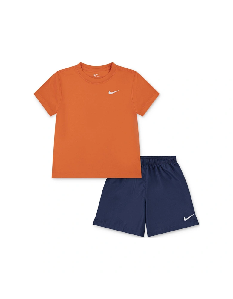 Kids Boys Dri-Fit Shorts And T-Shirt Set - Orange/Blue