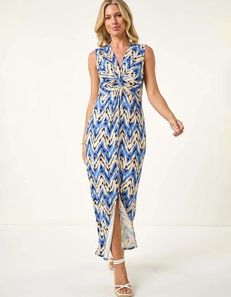 Petite Abstract Twist Maxi Dress - Blue