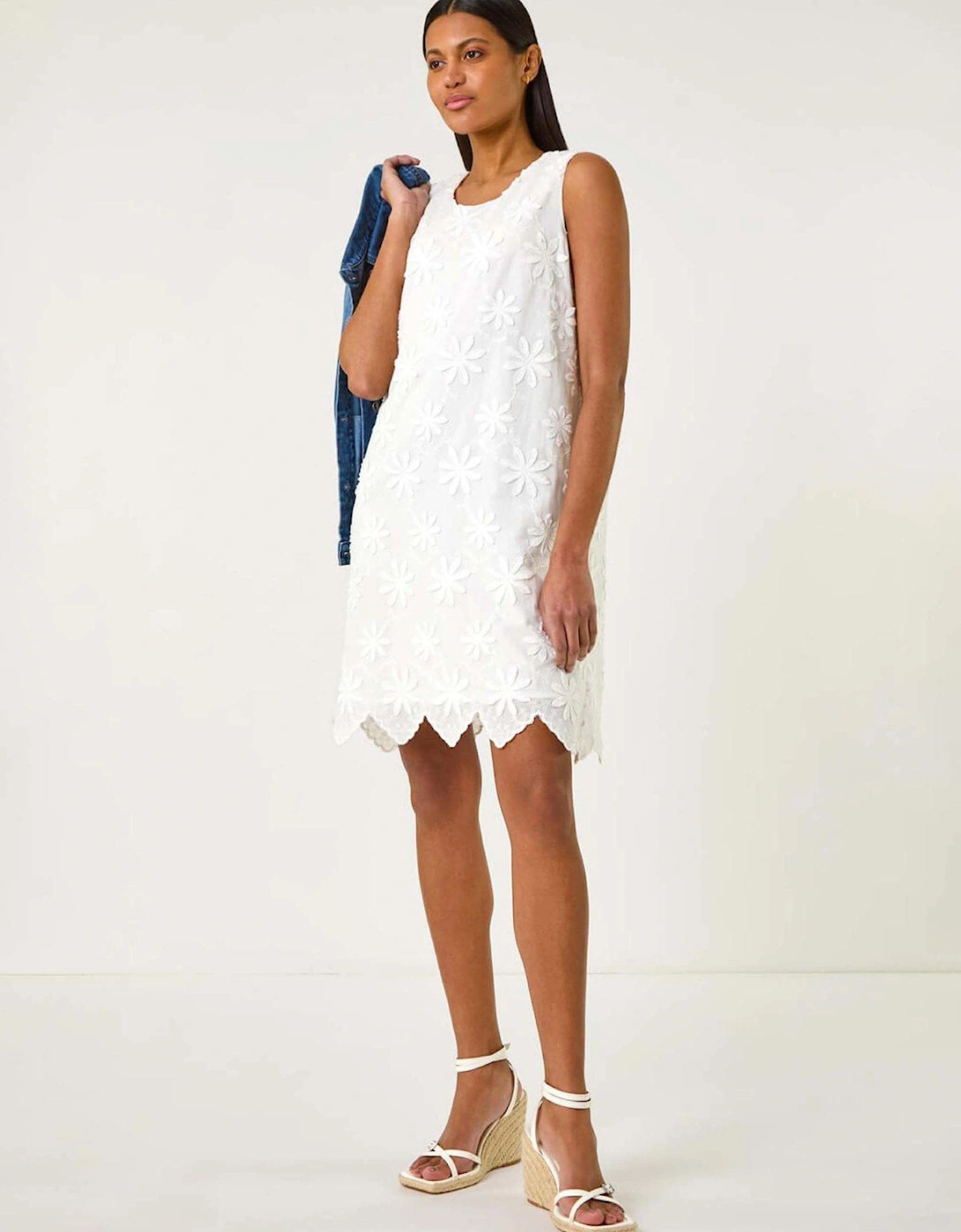 Flower Embroidery Shift Dress - White, 2 of 1