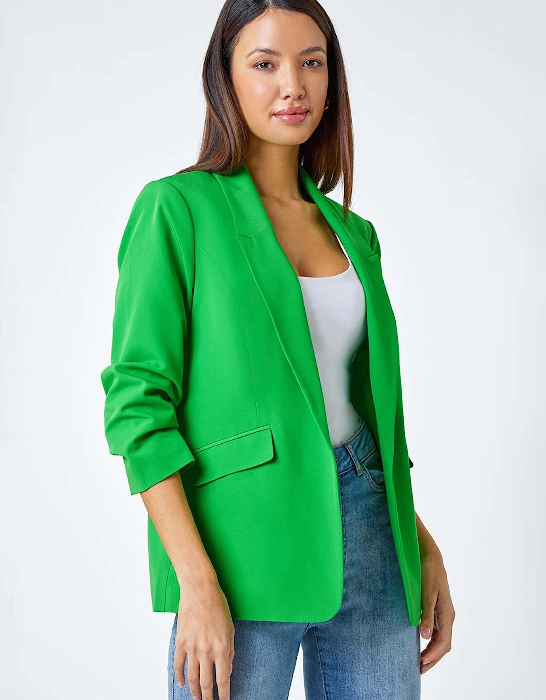 Ruched 3/4 Sleeve Stretch Blazer - Green, 2 of 1