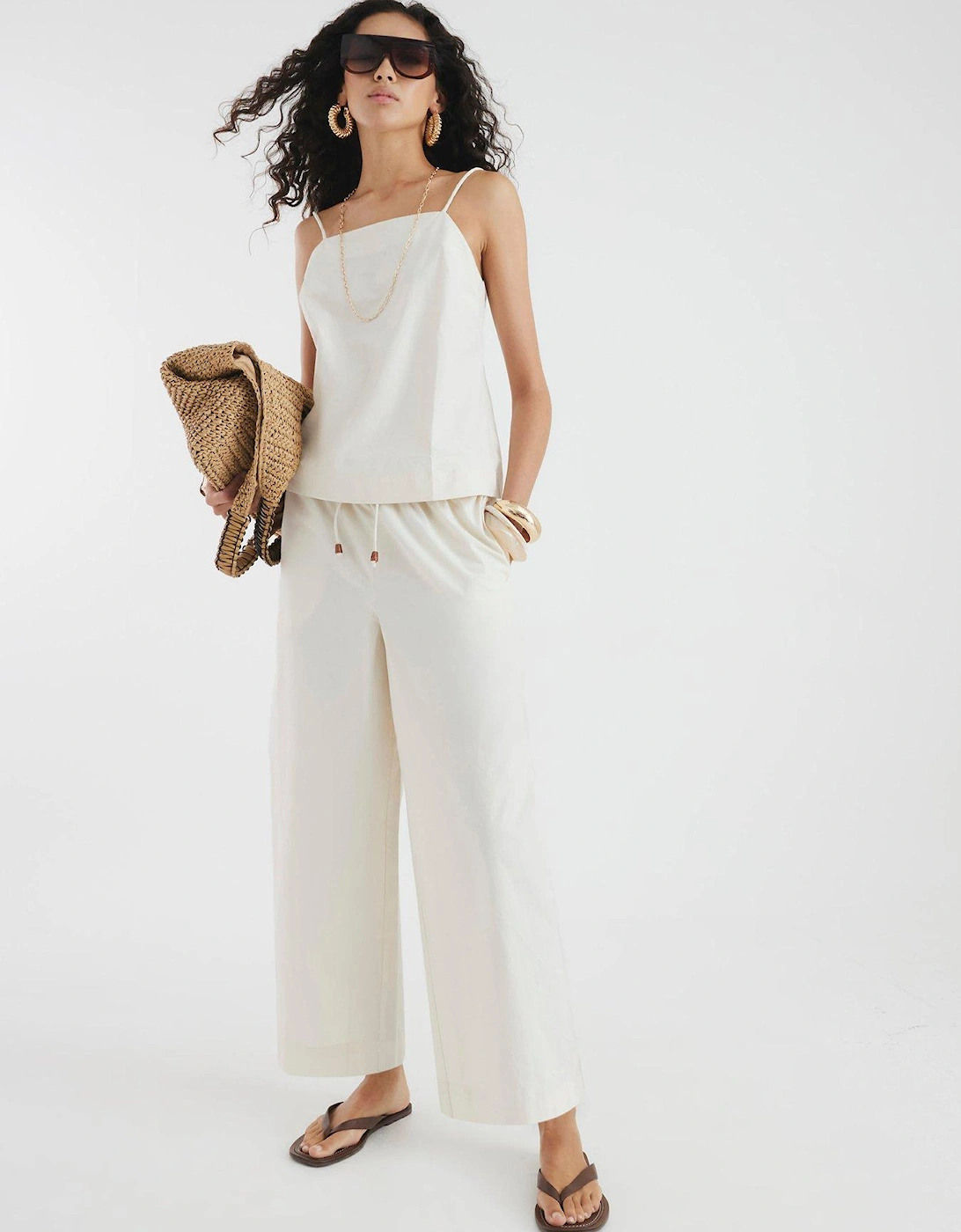 Poplin Cropped Trousers - Beige, 2 of 1