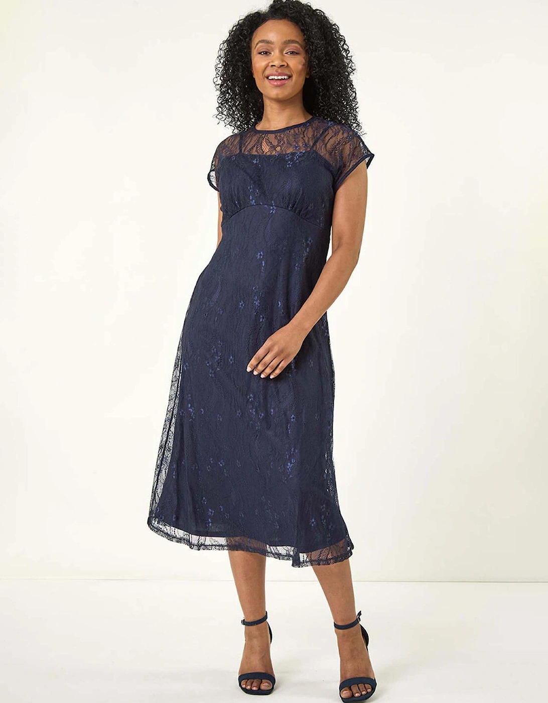 Petite Lace Stretch Midi Dress - Navy, 2 of 1