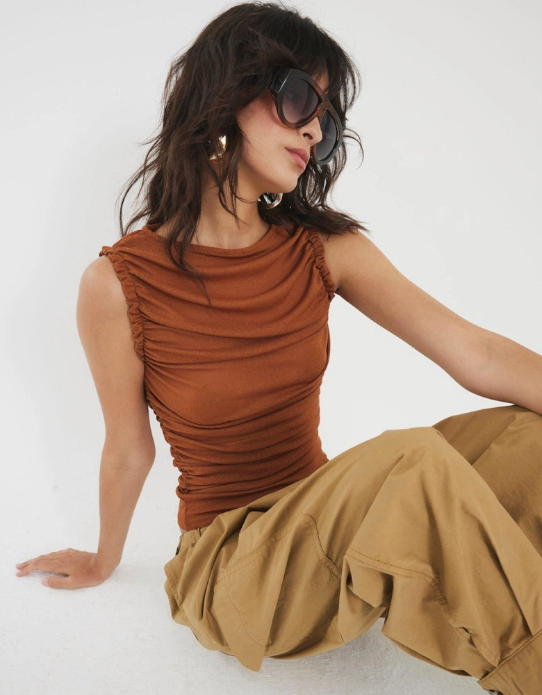 Drape Ruched Shoulder Top - Orange