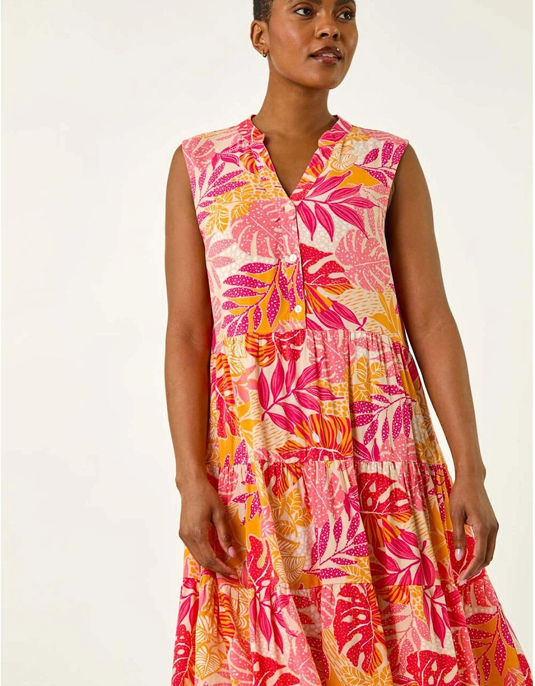 Leaf Print Button Smock Dress - Pink, 2 of 1