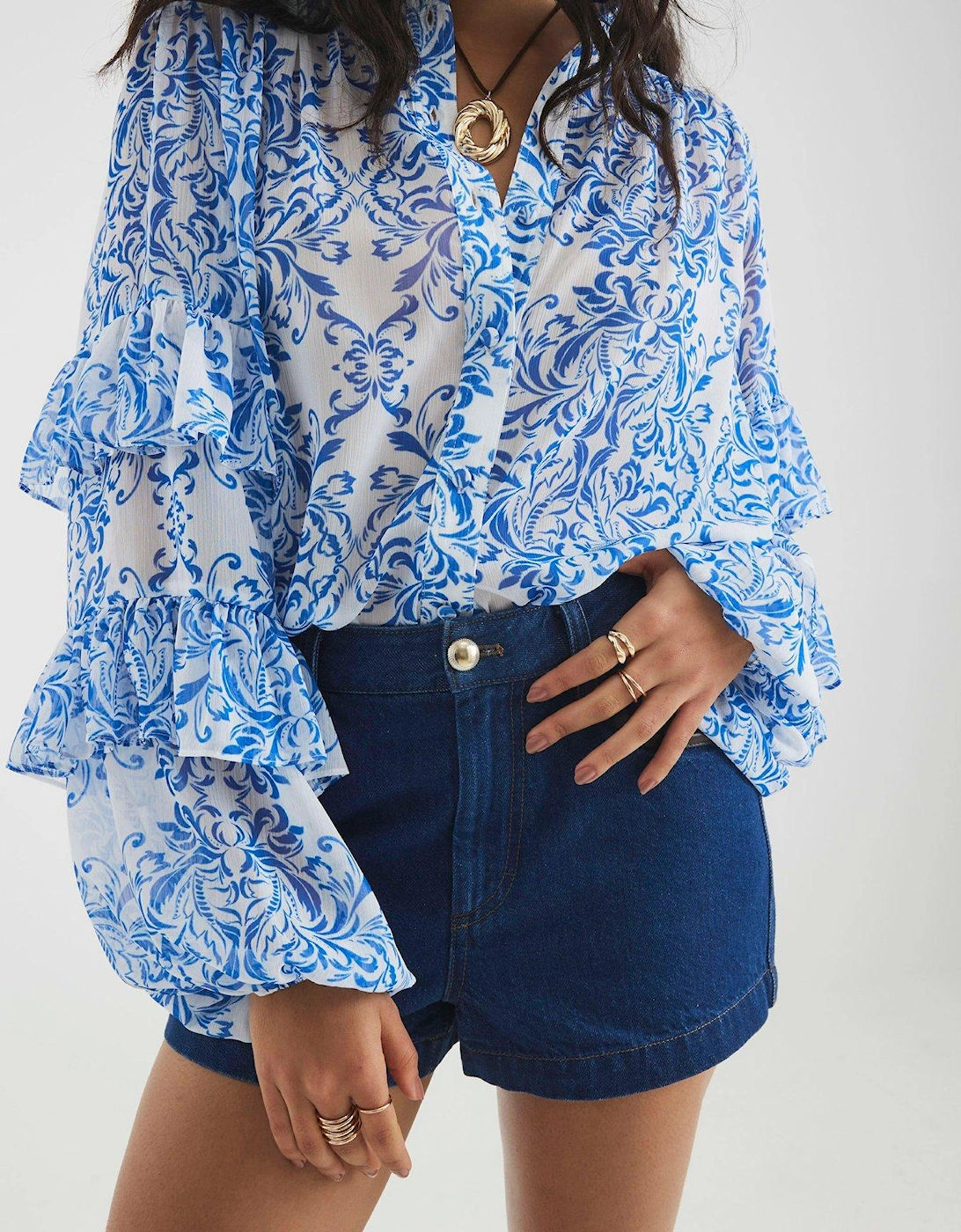 Femme Ruffle Sleeve Blouse - Blue, 2 of 1