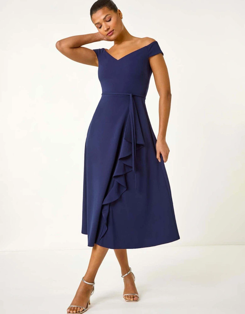 Bardot Ruffle Wrap Dress - Navy
