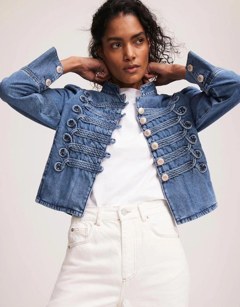 Indigo Wash Denim Military Jacket - Blue